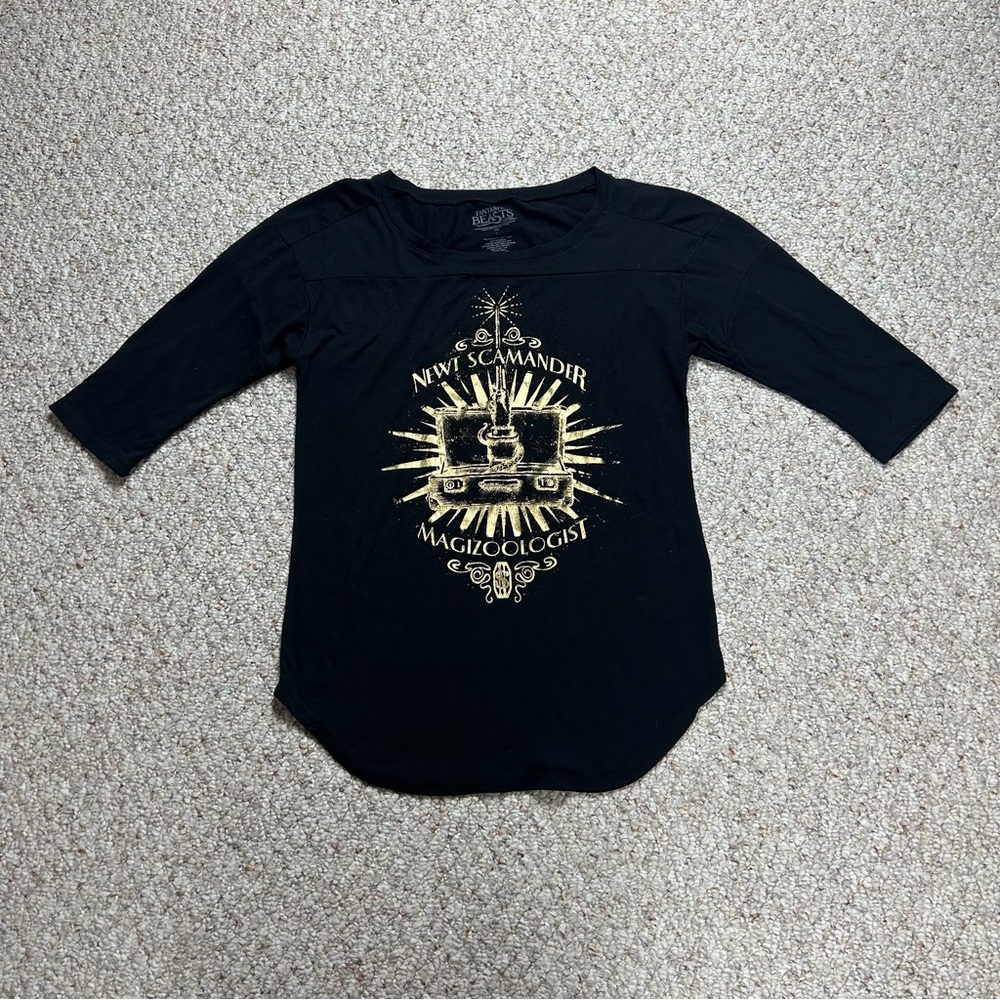 Fantastic Beasts Womens Black Gold Newt Scamander Baseball Style  T-Shirt  Large